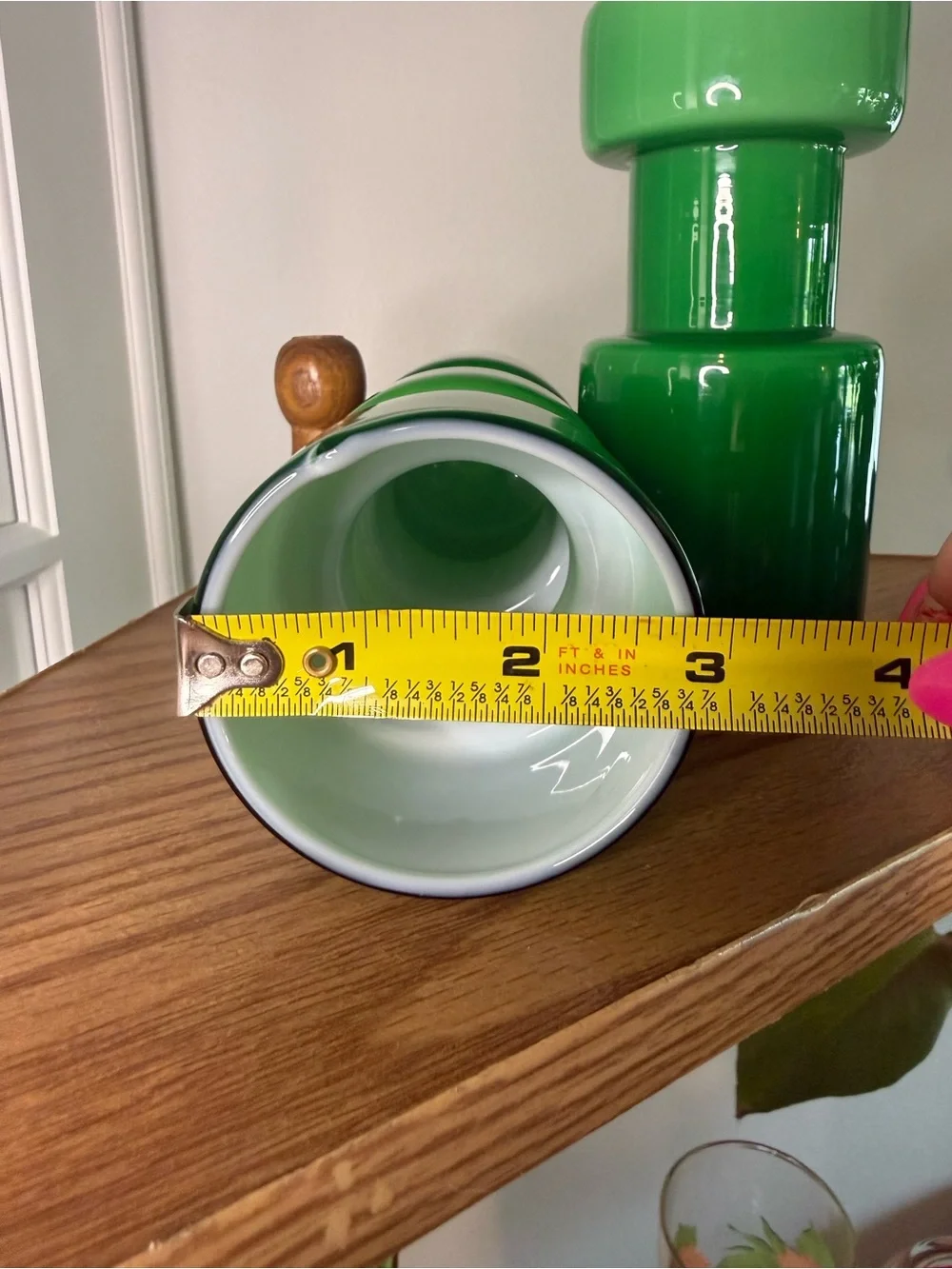 West Elm Green Glass Sculptural Decor/Vase/Candle Holder - Pair